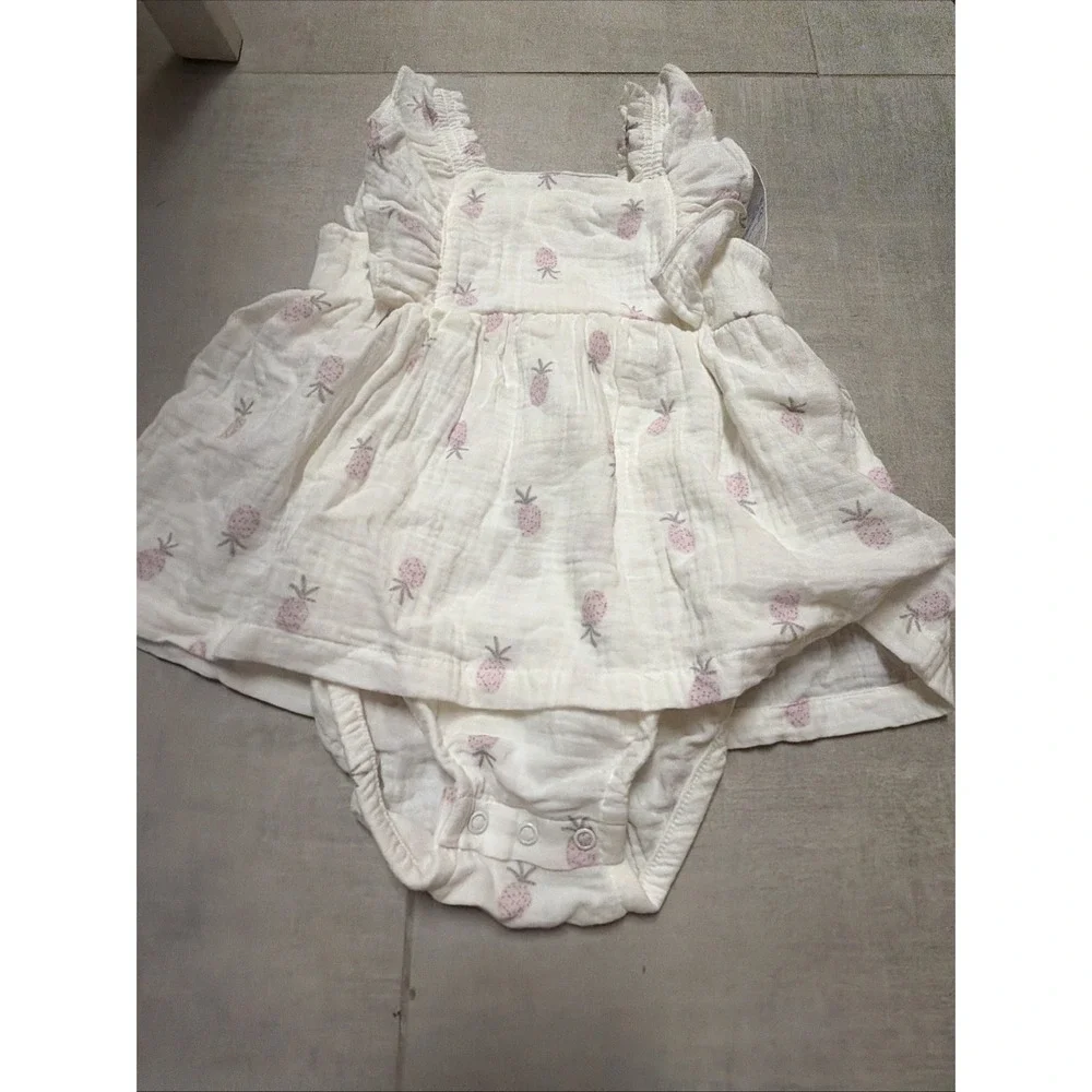 NWT Carter's Girls 24M White Muslin Cotton Pineapple 1pc Dress & Bodysuit Set